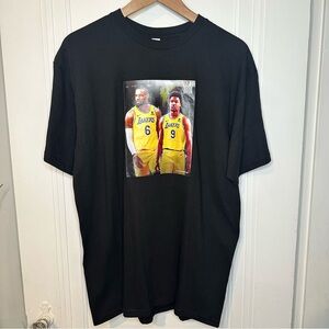 Bronny and LeBron James Lakes Black Graphic Tee with Basketball Print